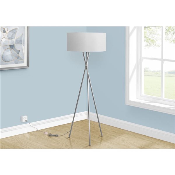 Monarch Specialties 62-in Nickel Metal, Grey Shade Floor Lamp