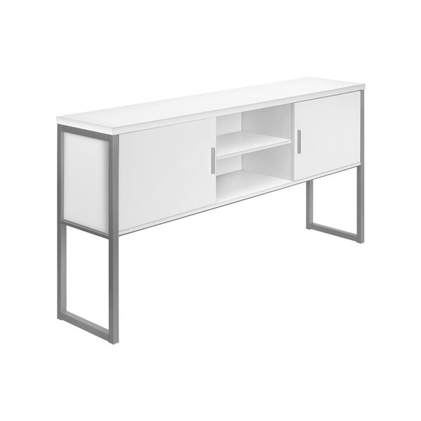 Monarch Specialties 72-in White Laminate and Silver Metal Office Hutch with Storage Doors