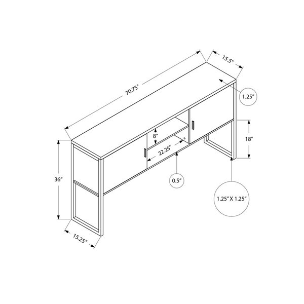 Monarch Specialties 72-in White Laminate and Silver Metal Office Hutch with Storage Doors