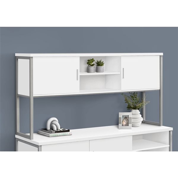 Monarch Specialties 72-in White Laminate and Silver Metal Office Hutch with Storage Doors