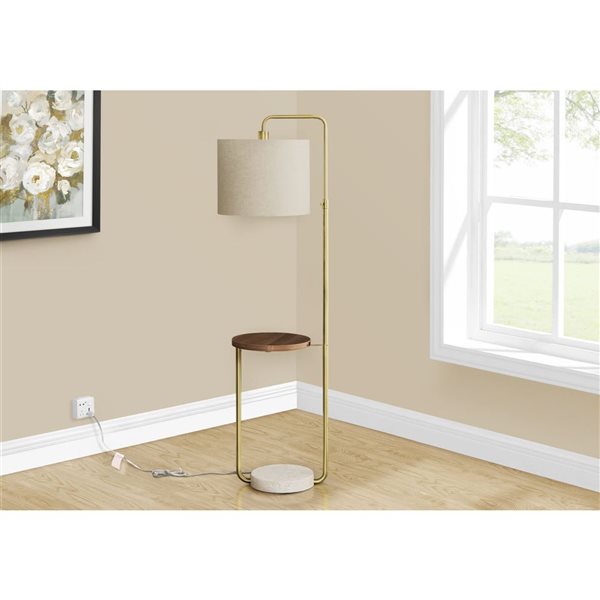 Monarch Specialties 67-in Brass Metal, Beige Shade Floor Lamp with USB Port