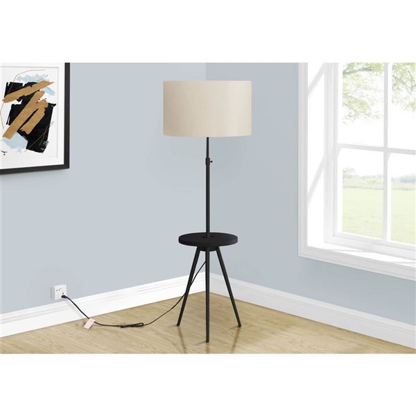 Monarch Specialties 63-in Black Metal, Ivory / Cream Shade Floor Lamp