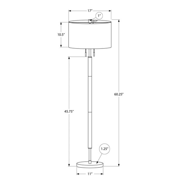 Monarch Specialties 60-in Nickel Metal, Grey Shade Floor Lamp