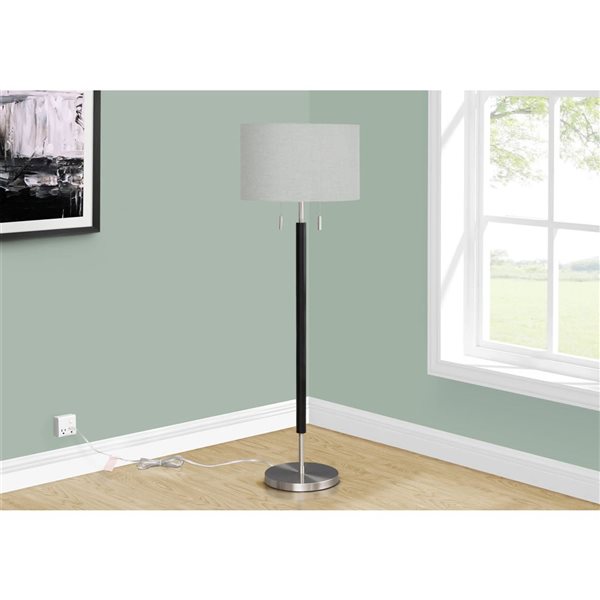 Monarch Specialties 60-in Nickel Metal, Grey Shade Floor Lamp