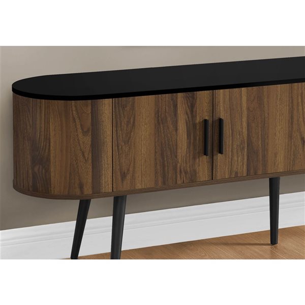 Monarch Specialties 72-in Walnut Laminate and Black Laminate Tv Stand with Storage Cabinet