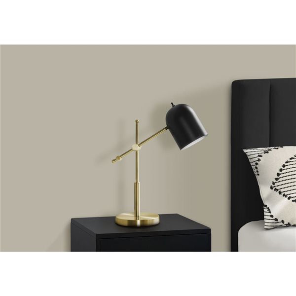 Monarch Specialties 18-in Brass Metal, Black Shade Table Lamp