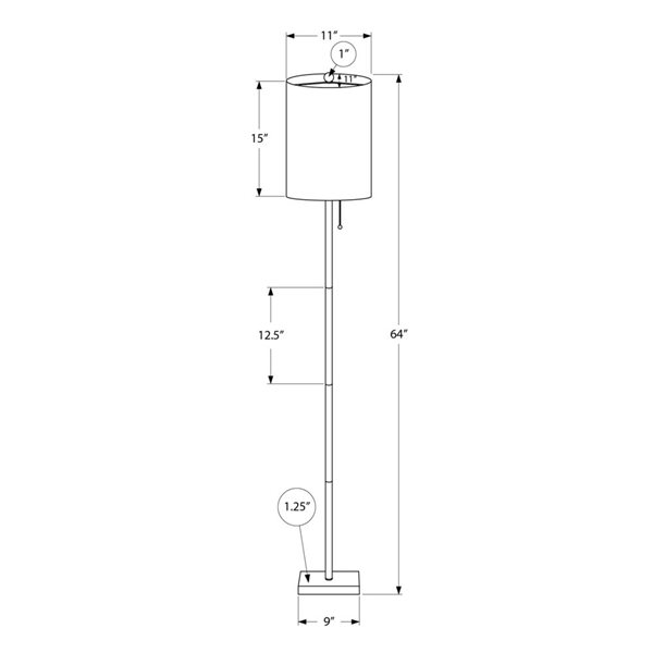 Monarch Specialties 62-in Black Metal, Ivory / Cream Shade Floor Lamp