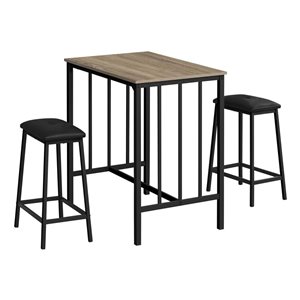 Monarch Specialties 3-Piece 36-in Brown Laminate and Black Metal Counter Height Dining Set