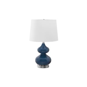 Monarch Specialties 24-in Blue Glass, Ivory / Cream Shade Table Lamp