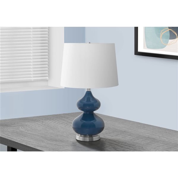 Monarch Specialties 24-in Blue Glass, Ivory / Cream Shade Table Lamp