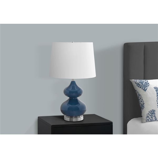 Monarch Specialties 24-in Blue Glass, Ivory / Cream Shade Table Lamp