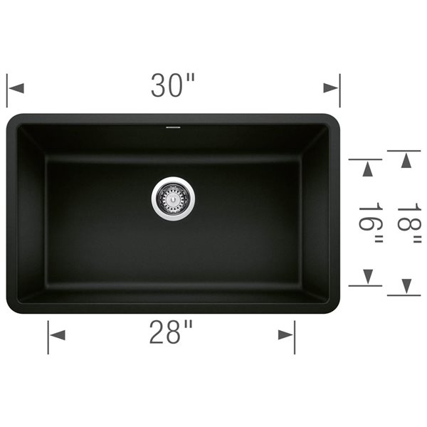 BLANCO Precis SILGRANIT Coal Black 30-in Single Bowl Undermount Kitchen Sink