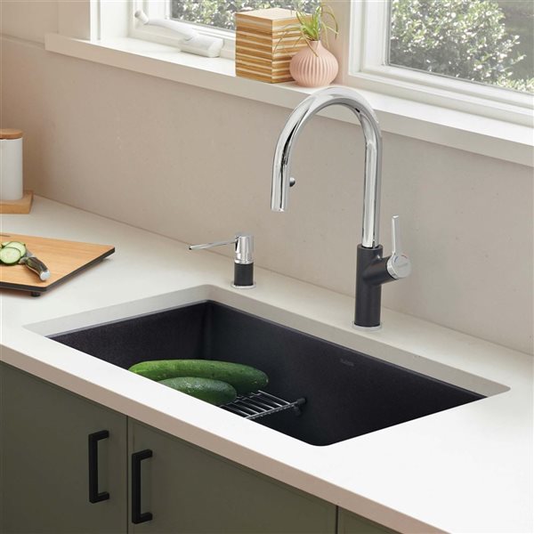 BLANCO Precis SILGRANIT Coal Black 30-in Single Bowl Undermount Kitchen Sink