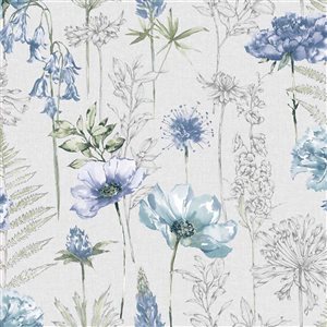 Fresco Floral Sketch Blue Unpasted Wallpaper - 56-ft²/Per Roll