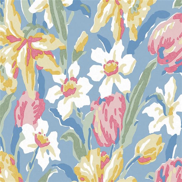 Joules Tulips China Blue 56-ft² Unpasted Wallpaper