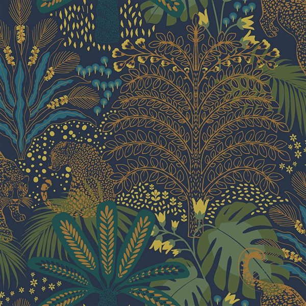 Envy 20.5-in W Nigthblue/Green Savannah Fauna Removable Wallpaper - 56-ft²