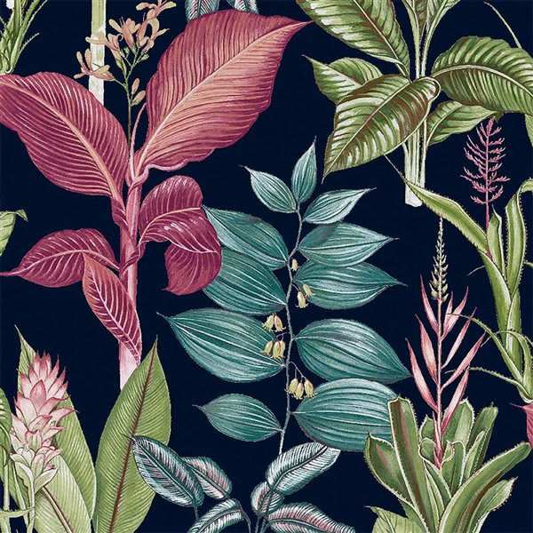 Next 20.5-in W Navy/Green/Plums/Pink Fantasy Rainforest Leaves Unpasted Wallpaper - 56-ft²