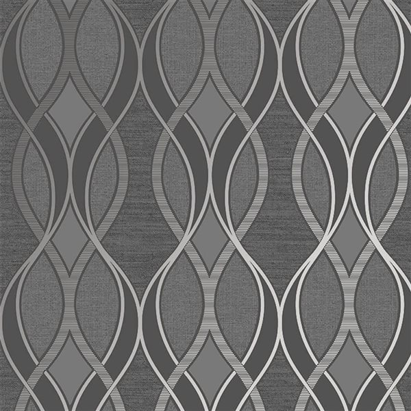 Fresco Ribbon Geo Grey and Silver Unpasted Wallpaper - 56-ft²/Per Roll