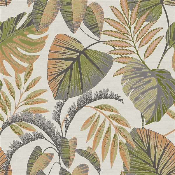 Next 20.5-in W Grey/Sage/Terracotta Jungle Leaves Unpasted Wallpaper - 56-ft²