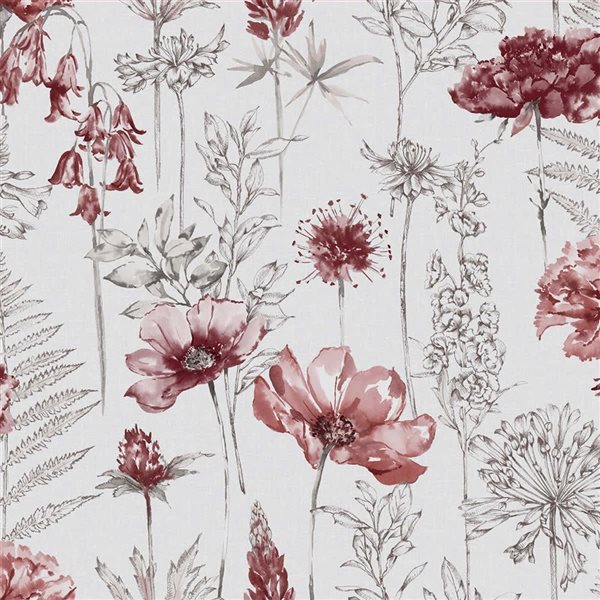 Fresco Floral Sketch Red Unpasted Wallpaper - 56-ft²/Per Roll