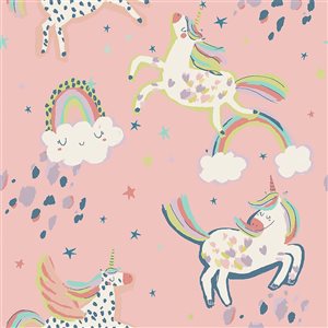 Next 20.5-in W Pink Party Unicorn Unpasted Wallpaper - 56-ft²