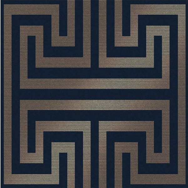 Next Navy Metallic Greek Key Unpasted Wallpaper - 56-ft²