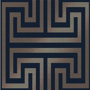 Next Navy Metallic Greek Key Unpasted Wallpaper - 56-ft²