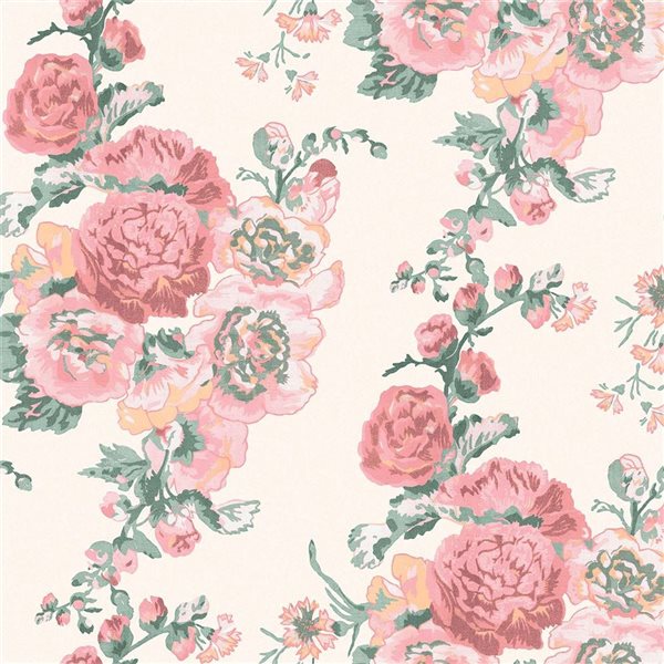 Laura Ashley 20.5-in W Coral Pink Hollyhocks Unpasted Wallpaper - 56-ft²