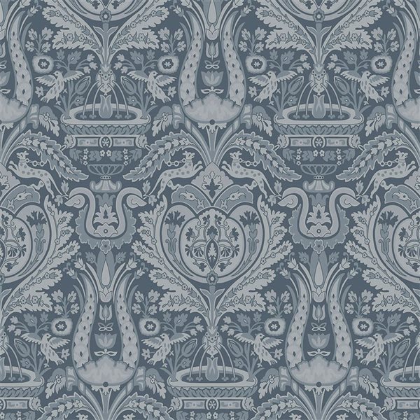 Laura Ashley Heraldic Damask Dusky Seaspray 56-ft² Unpasted Wallpaper