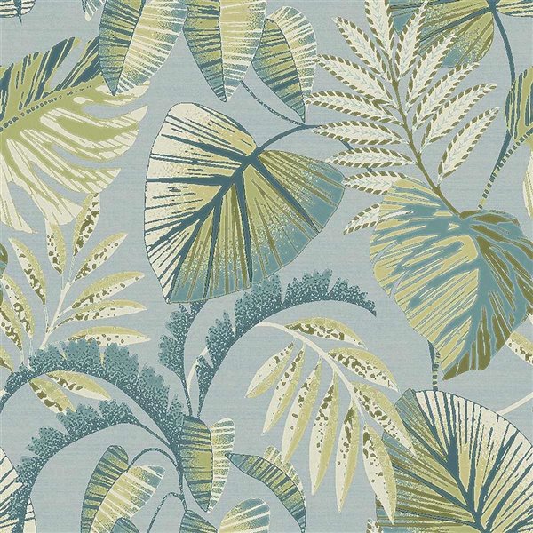 Next 20.5-in W Blue/Sage Green Jungle Leaves Duck Egg Unpasted Wallpaper - 56-ft²