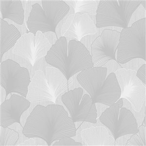 Papier peint Ginkgo Leaves Superfresco argent 56-pi² non encollé