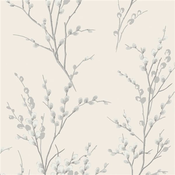 Laura Ashley Pussy Willow Off-White and Steel 56-ft² Unpasted Wallpaper