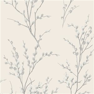 Laura Ashley Pussy Willow Off-White and Steel 56-ft² Unpasted Wallpaper