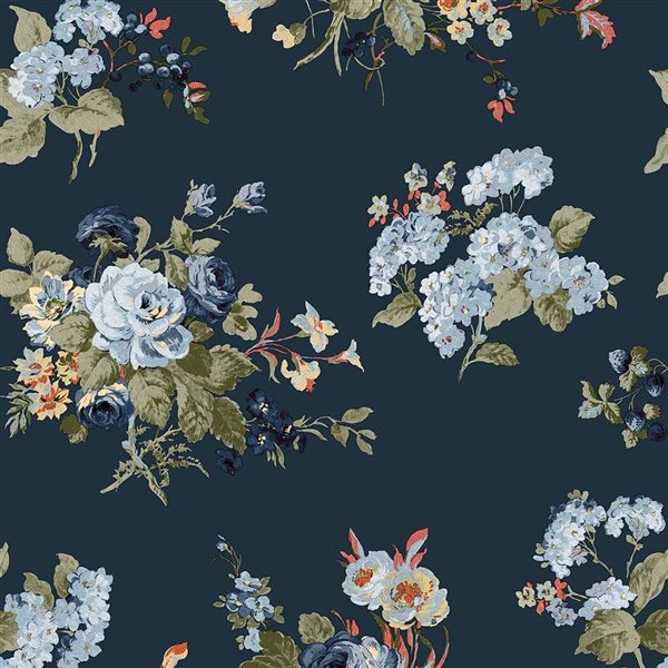 Laura Ashley Rosemore Midnight Seaspray 56-ft² Unpasted Wallpaper