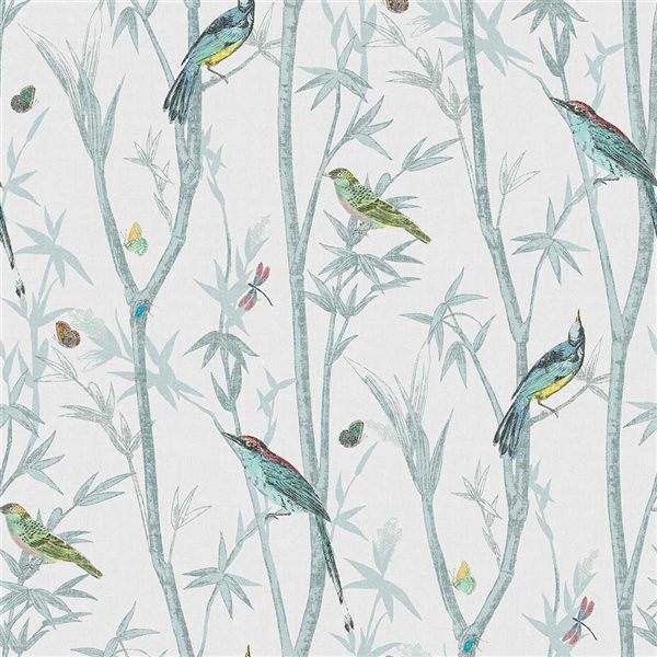 Boutique Chinoiserie Bird Trail Silver 56-ft² Unpasted Wallpaper