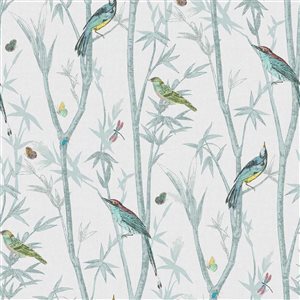 Boutique Chinoiserie Bird Trail Silver 56-ft² Unpasted Wallpaper