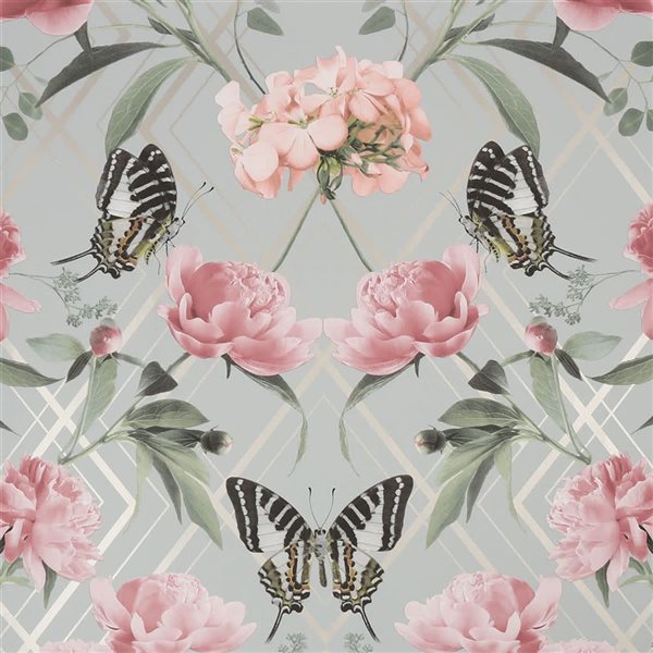 Sublime Botanical Trellis Grey and Pink Unpasted Wallpaper - 56-ft²/Per Roll