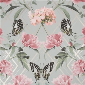 Sublime Botanical Trellis Grey and Pink Unpasted Wallpaper - 56-ft²/Per Roll