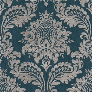 Boutique Archive Damask 56-ft² Teal and Gold Unpasted Wallpaper