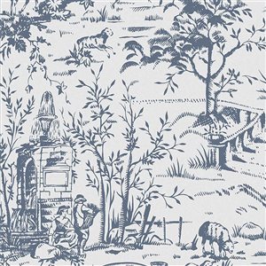 Laura Ashley 20.5-in W Dark Seaspray Blue Toile de Jouy Unpasted Wallpaper - 56-ft²