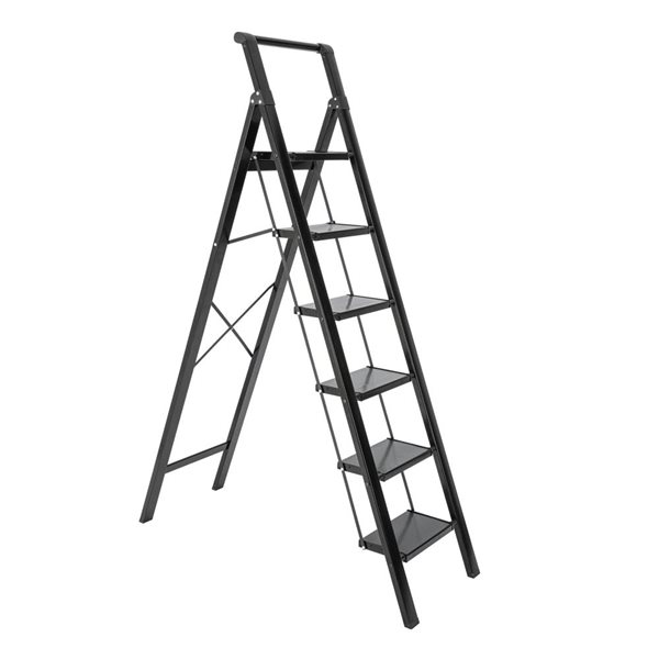 Flynama 330-lb Capacity 6-Step Black Steel Ladder Folding Step Stool