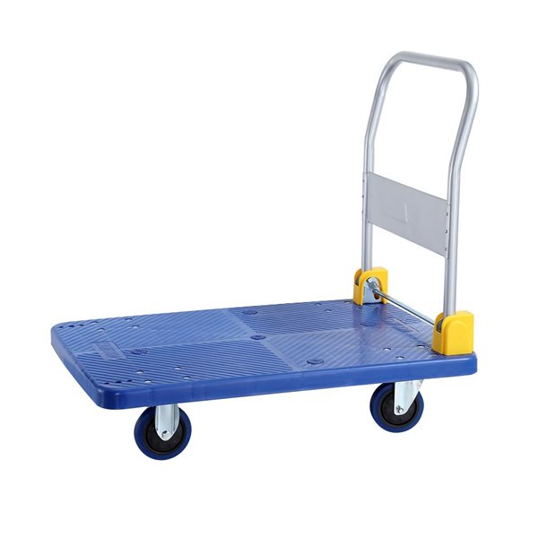 Chariot à plateforme pliable Flynama en acier bleu 4 roulettes, capacité de 880 lb