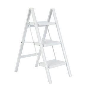 Flynama 330-lb Capacity 3-Step White Steel Ladder Folding Step Stool