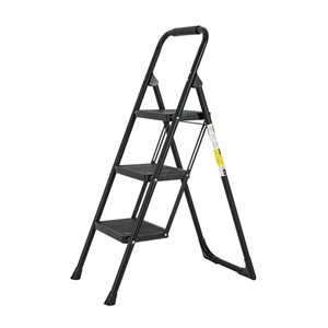 Flynama 330-lb Capacity 3-Step Black Steel Ladder Folding Step Stool