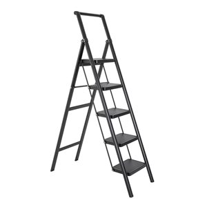 Flynama 330-lb Capacity 5-Step Black Steel Ladder Folding Step Stool