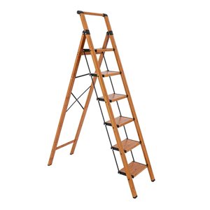 Flynama 330-lb Capacity 6-Step Brown Steel Ladder Folding Step Stool