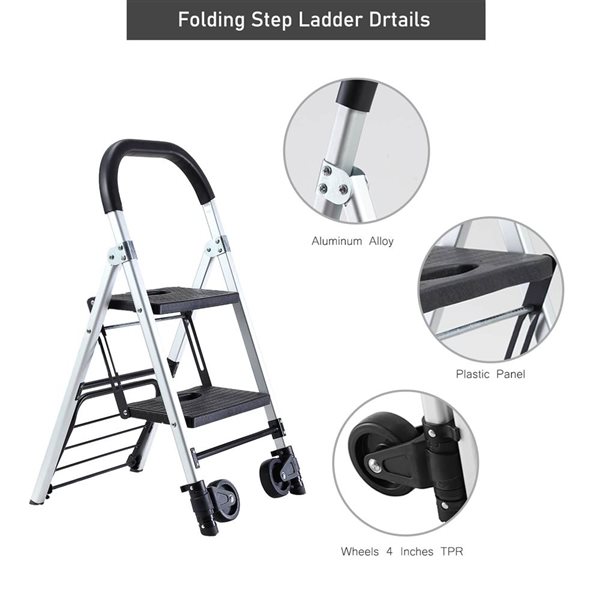 Flynama 265-lb Capacity Dual-Purpose Ladder Truck 2-Step Silver Aluminum Foldable Step Stool