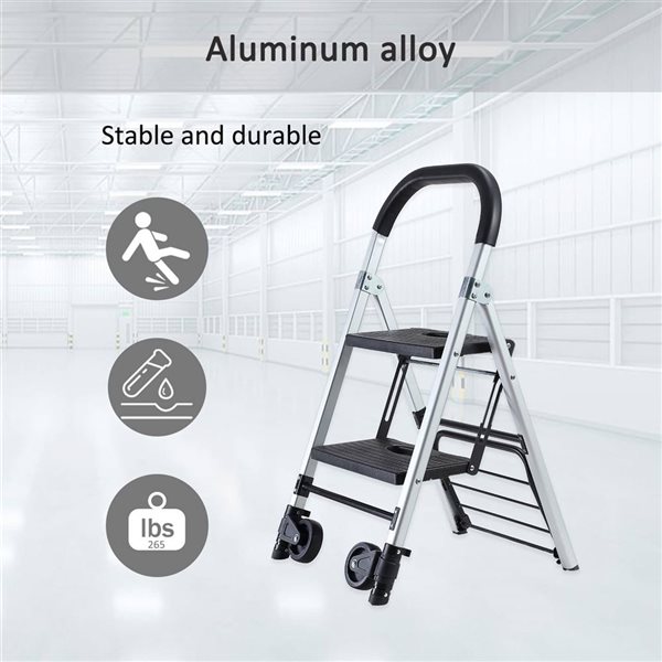 Flynama 265-lb Capacity Dual-Purpose Ladder Truck 2-Step Silver Aluminum Foldable Step Stool