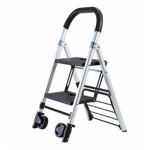 Marchepied-chariot pliable hybride en aluminium argent Flynama 2 marches, capacité de 265 lb