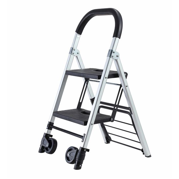 Flynama 265-lb Capacity Dual-Purpose Ladder Truck 2-Step Silver Aluminum Foldable Step Stool